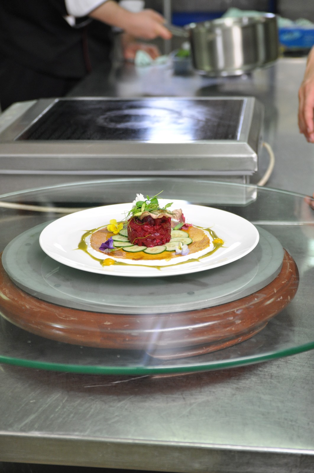 Kitchen plating action during live service