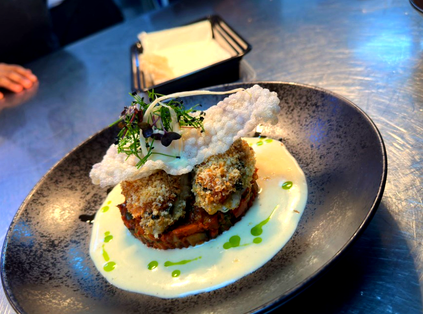 Crusted fish with veloute