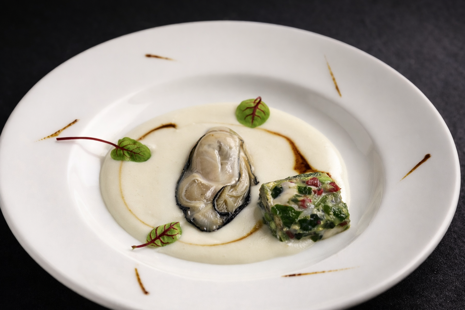 Michel Karam seafood oyster velouté plating